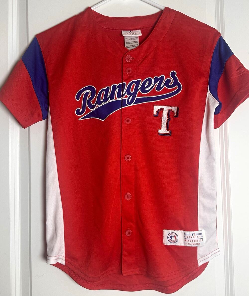 Genuine Merchandise MLB Texas Rangers Red Button-Up Baseball Jersey Boys M 10/12